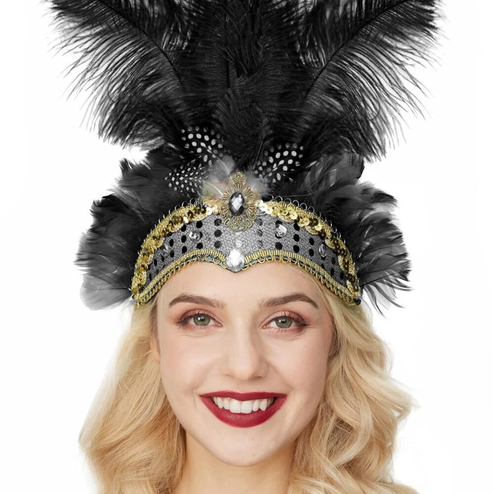 Women Feather Headband Mardi Gras Carnival Show Girl 1920s Flapper Accessory